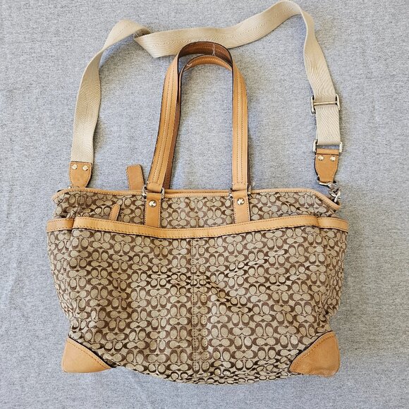 COACH Signature & Leather Messenger Bag 2-Way Travel Business Computer Authentic - Picture 5 of 9